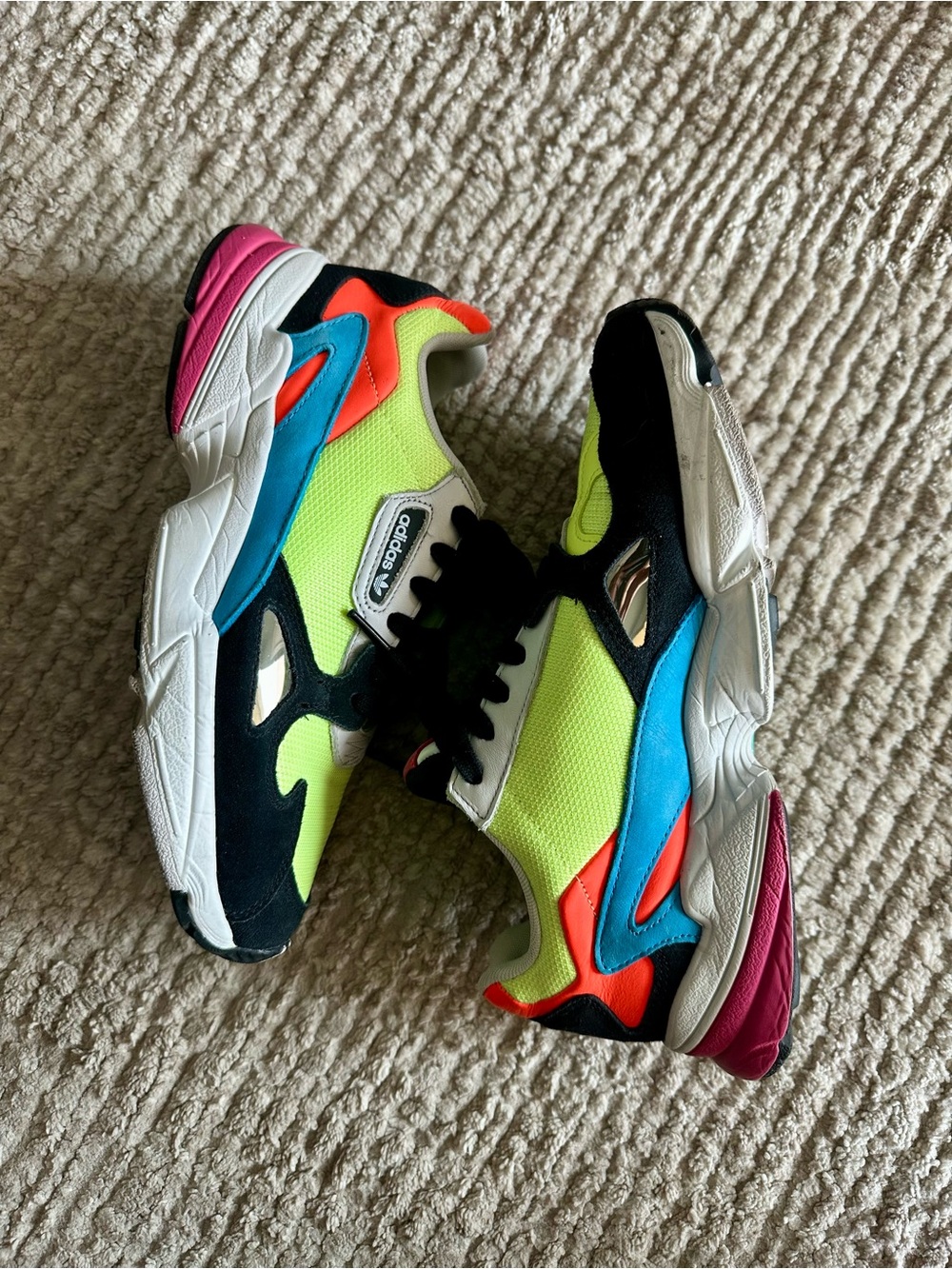 adidas Women’s Falcon Neon Yellow Multicolor Athletic Sneakers